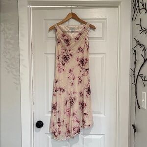 LOFT 100% Silk Blush and Plum Floral Midi Dress